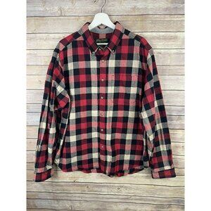 Eddie Bauer Seattle Mens XXL Plaid Flannel Button Down Shirt Red Black Long Slv